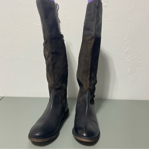 Roan Natty Burnished Riding Boots Leather Women 8.5 Gray/Brown Tall Lace Calf - Picture 3 of 12